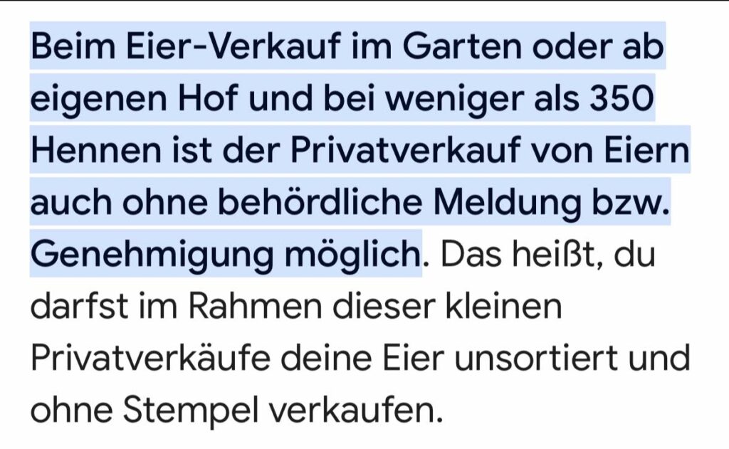 Ich habe 14 Hennen, ab und an verkaufe ich die Eier an meine Freunde. Gerne möchte ich aber diese auch direkt von Zuhause aus verkaufen. Ich verdiene daran keinen Rappen da Stall und Hühner einiges kosten. Wir wohnen zur Miete.